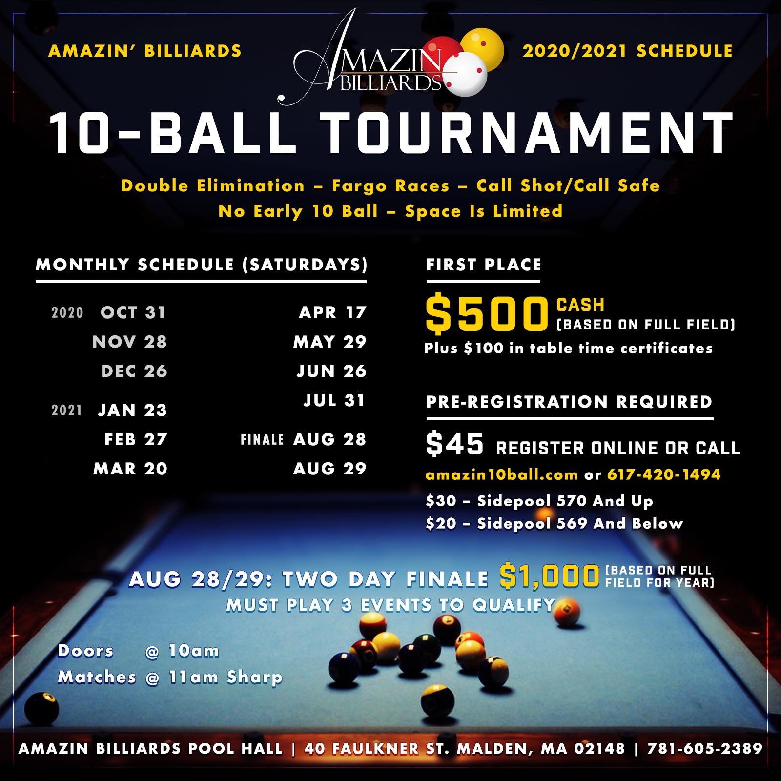 Jun 2021 - Monthly 10-ball Tournament hosted by Amazin Billiards