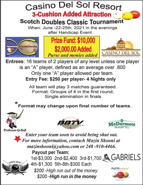Casino Del Sol Resort  3-Cushion Added Attraction Scotch Doubles Classic Tournament